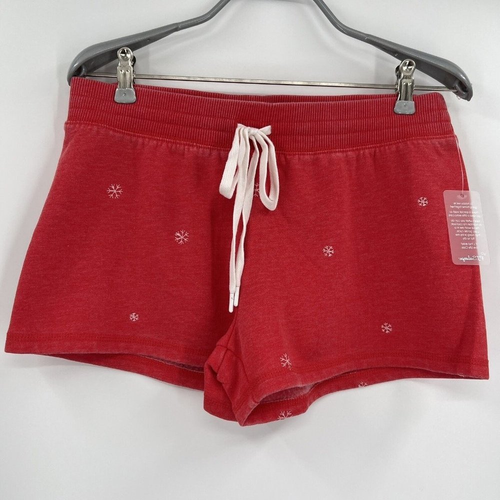 PJ Salvage Joyful Spirit Embroidered Snowflake Pajama Shorts sz M Red RVGSS1 NWT